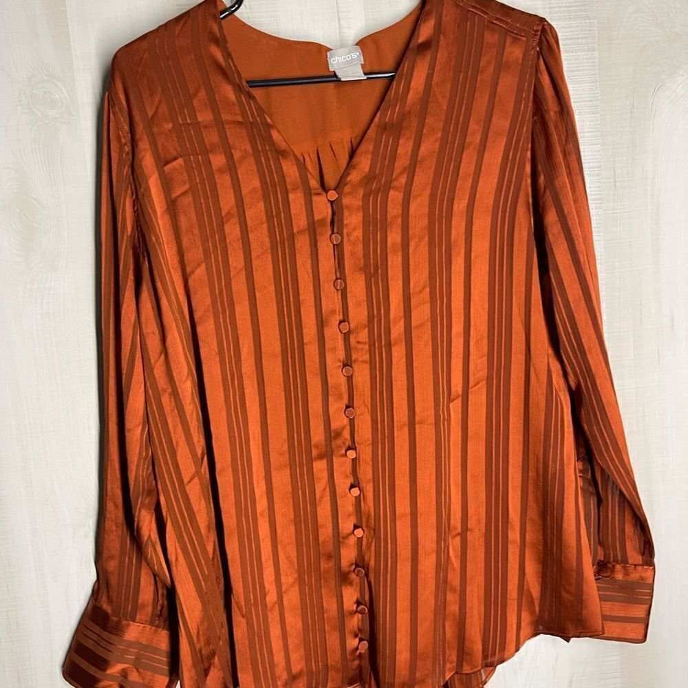 Chico’s Rust Color Blouse Button Front With Scarf… - image 7
